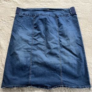Woman Within Stretchy Blue Denim Midi Skirt Size 32W